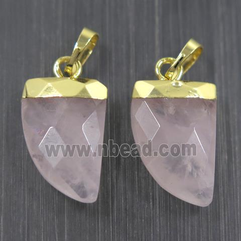 Rose Quartz horn pendants, gold plated