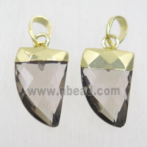 Smoky Quartz horn pendants, gold plated