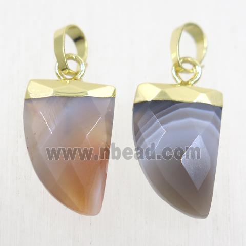 gray Botswana Agate horn pendants, gold plated