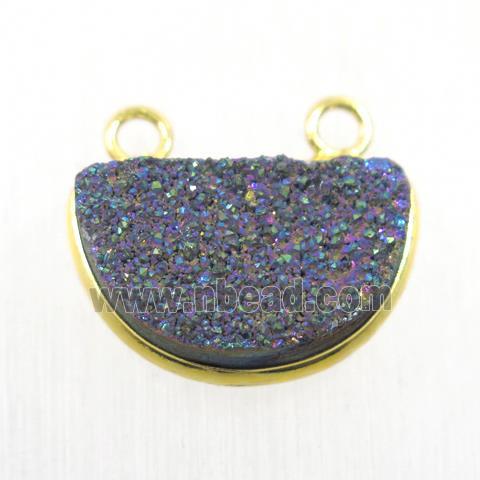 rainbow Druzy Quartz half-moon pendants with 2loops