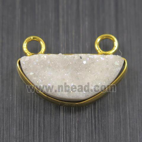 white AB-color Druzy Quartz half-moon pendants with 2loops