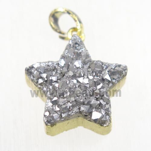 silver Druzy Quartz star pendant, gold plated