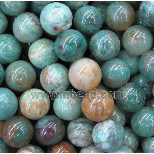 round yellow Dragon Blood Jasper beads, green