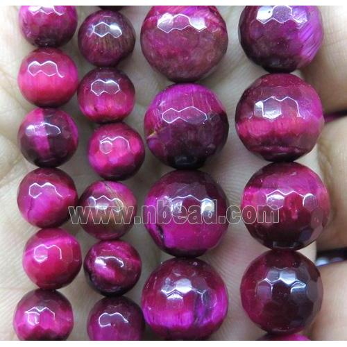 hotpink Tiger eye stone beads, faceted round