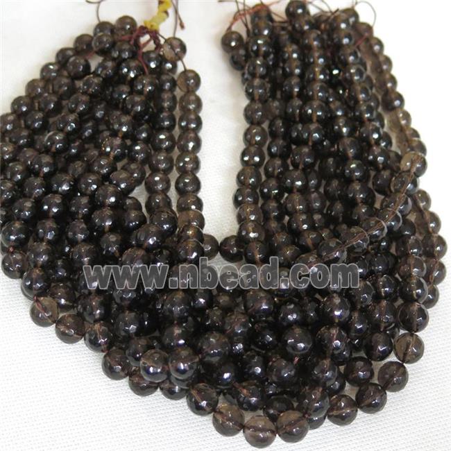 smoky quartz bead, faceted round