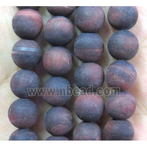 red tiger eye stone bead, matte, round