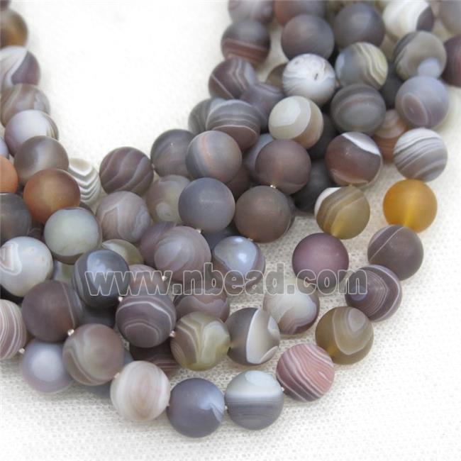 natural round matte Botswana Agate beads, gray