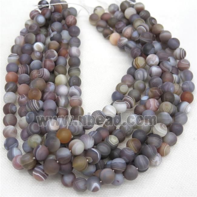 natural round matte Botswana Agate beads, gray