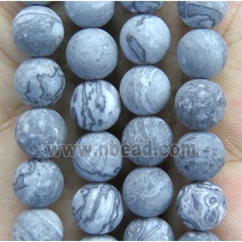 matte round Gray Picture Jasper Beads