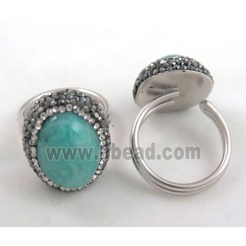 925 sterling silver ring paved amazonite, rhinestone