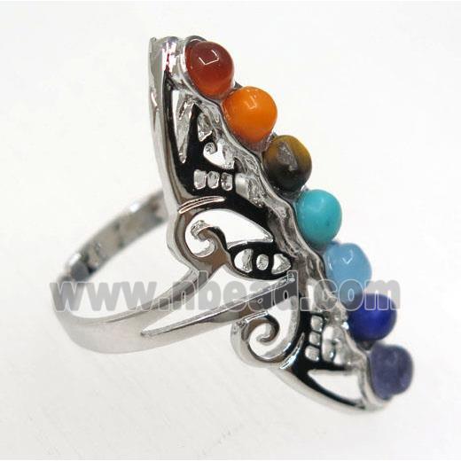 gemstone ring, platinum plated