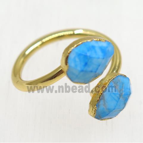 blue truquoise ring, faceted teardrop, gold plated