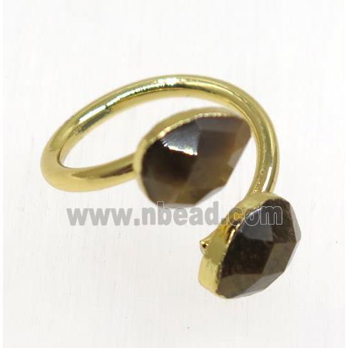 natural yellow Tiger ey stone ring, faceted teardrop, gold plated