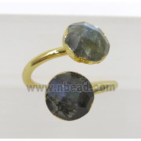 Labradorite ring, faceted flatround, gold plated