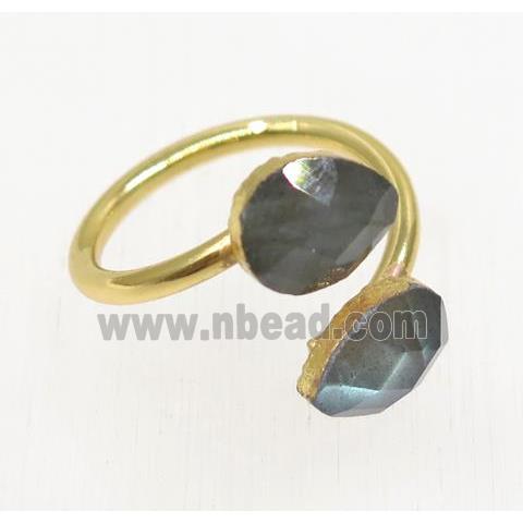 Labradorite ring, faceted teardrop, gold plated