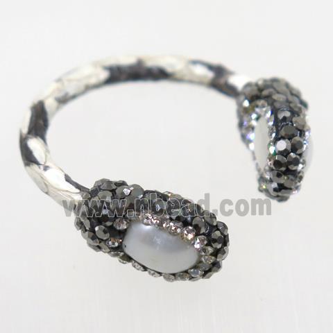 freshwater Pearl Ring paved rhinestone