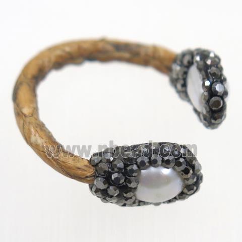 freshwater Pearl Ring paved rhinestone, brown