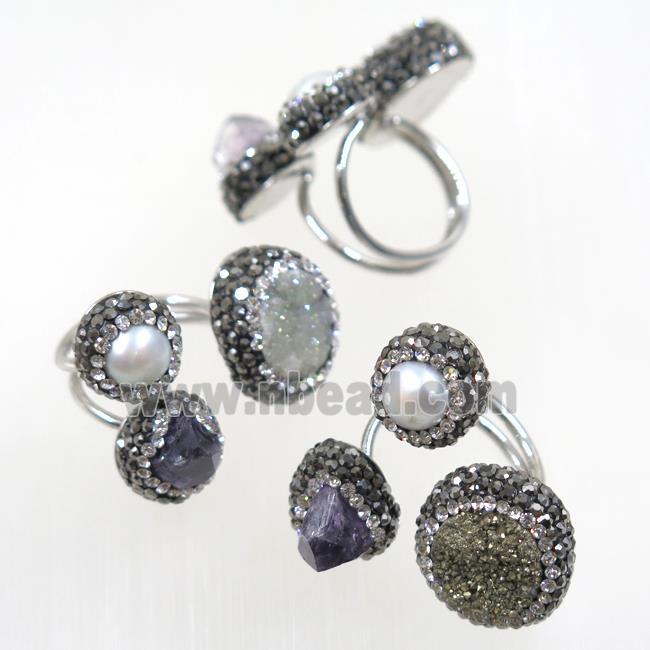 mix Gemstone Ring paved rhinestone