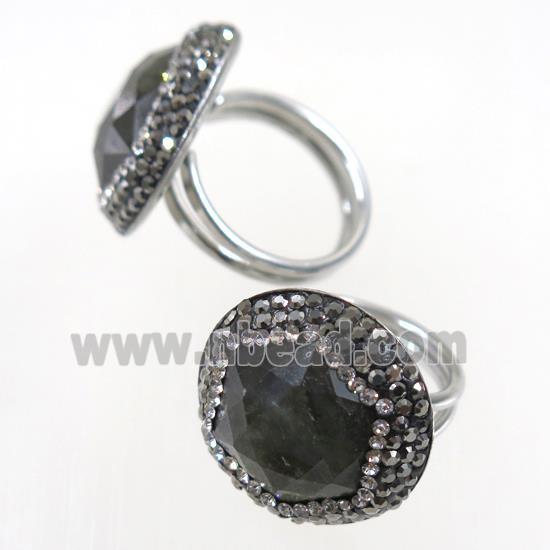 Labradorite Ring paved rhinestone