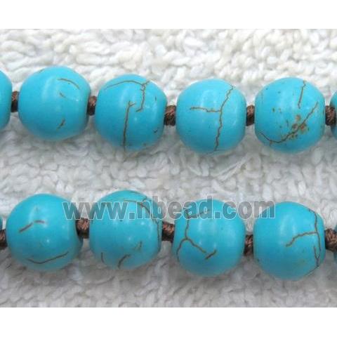 round turquoise beaded knot rosary chain for necklace, synthetic, blue