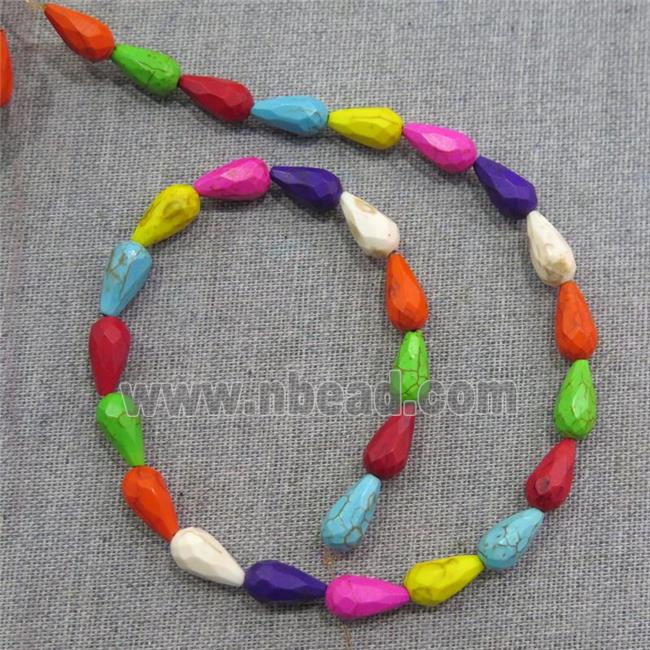 synthetic Turquoise beads, faceted teardrop, mix color