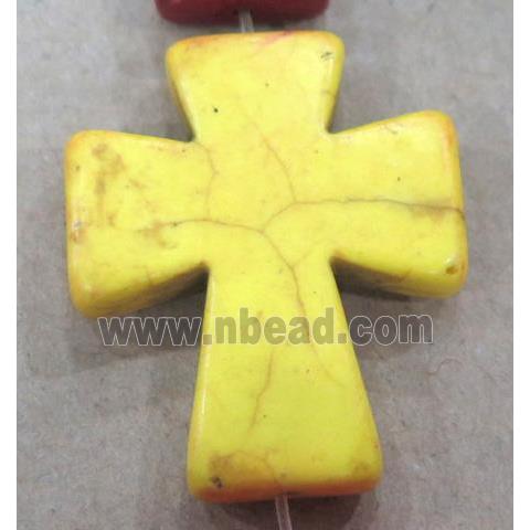 yellow turquoise bead, cross, synthetic