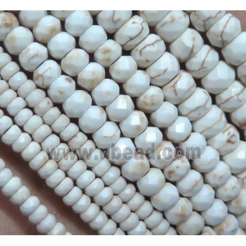 white synthetic Turquoise beads, faceted rondelle