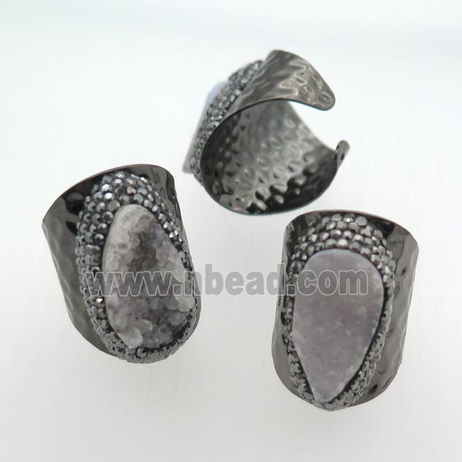 Quartz Druzy Rings pave rhinestone, black plated