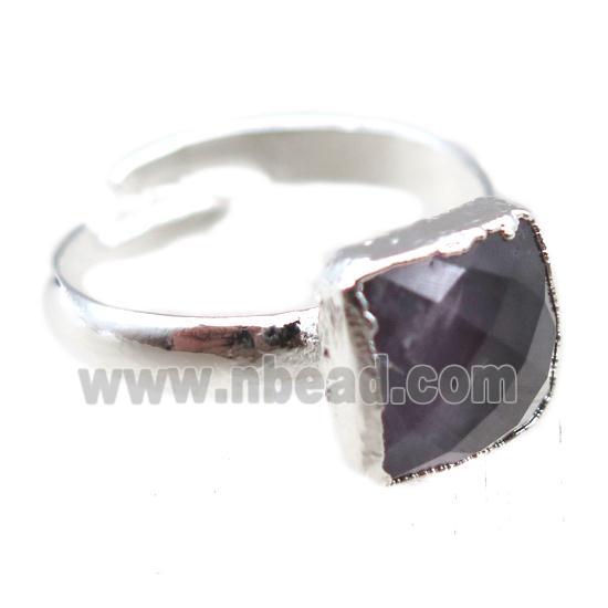 Terahertz Stone Rings, square, silver plated