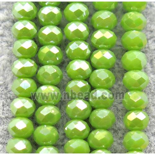 green chinese crystal glass beads, faceted rondelle, AB-color electroplated