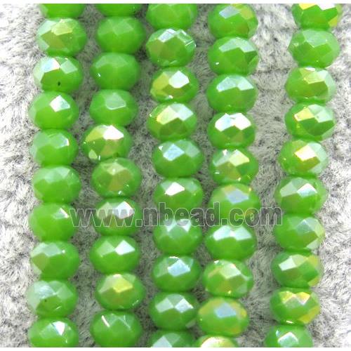 green chinese crystal glass beads, faceted rondelle, AB-color electroplated