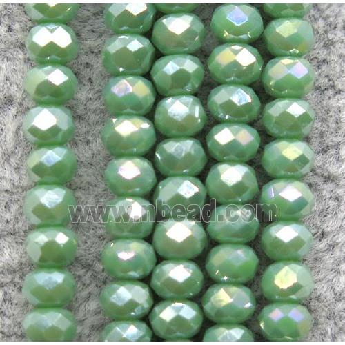 green chinese crystal glass beads, faceted rondelle, AB-color electroplated