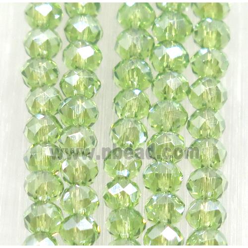 green chinese crystal glass beads, faceted rondelle, AB-color electroplated