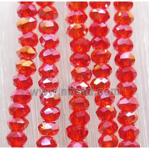 red chinese crystal glass beads, faceted rondelle, AB-color electroplated