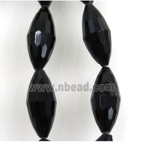 black chinese crystal glass beads, faceted rice