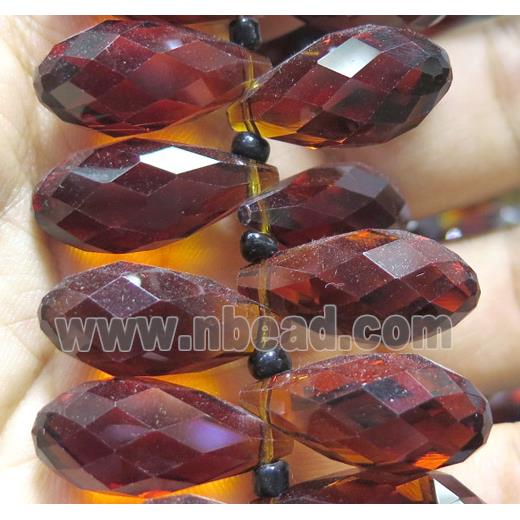 Chinese crystal glass bead, faceted teardrop