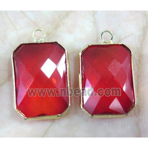 Chinese crystal glass pendant, faceted rectangle, gold plated