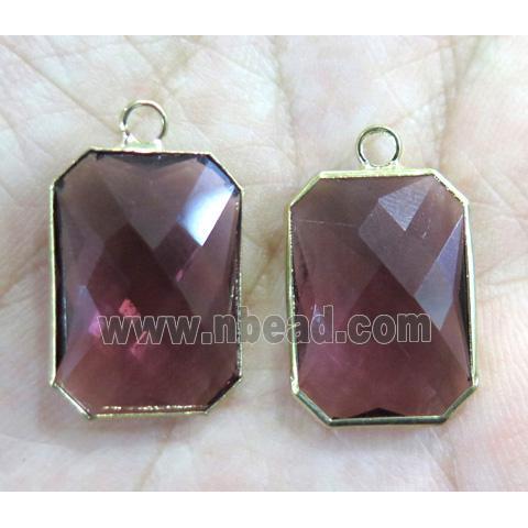 Chinese crystal glass pendant, faceted rectangle, gold plated