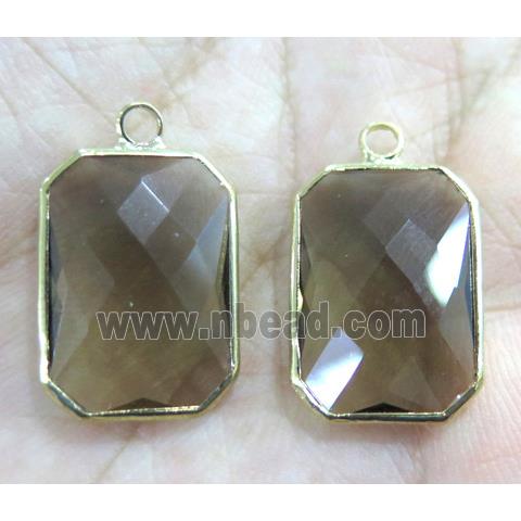 Chinese crystal glass pendant, faceted rectangle, gold plated