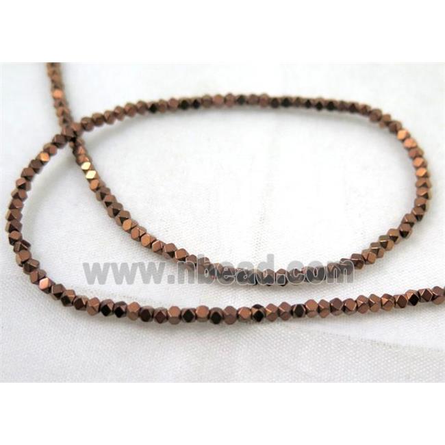 hematite beads, faceted round, redcopper electroplated