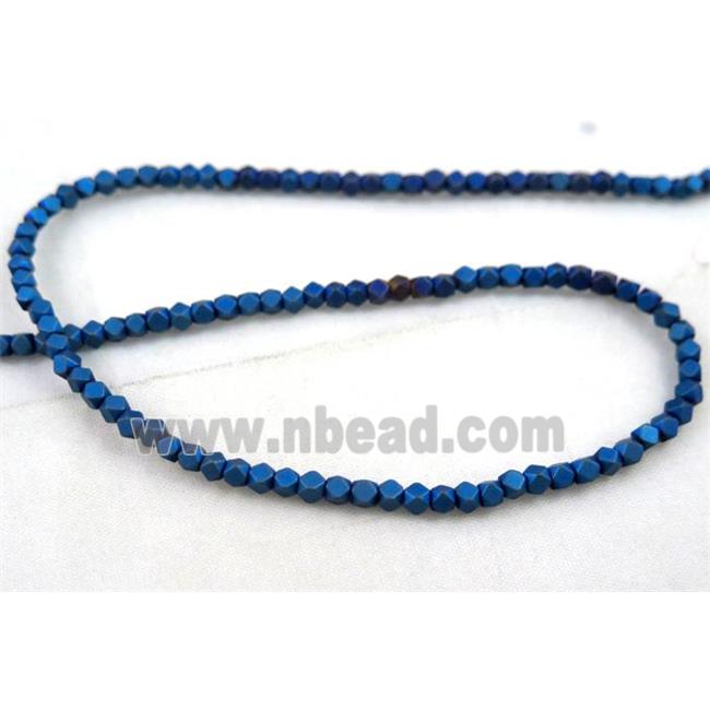 hematite beads, faceted round, blue electroplated