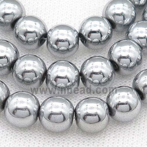 round Hematite Beads, platinum plated