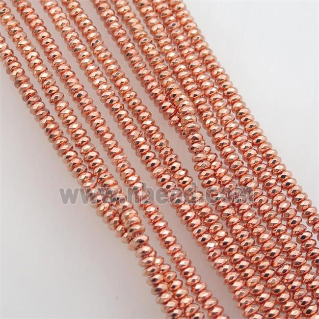 rose golden Hematite beads, faceted rondelle