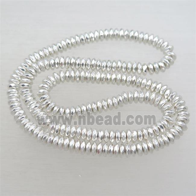 faceted rondelle Hematite Beads, shiny silver plated