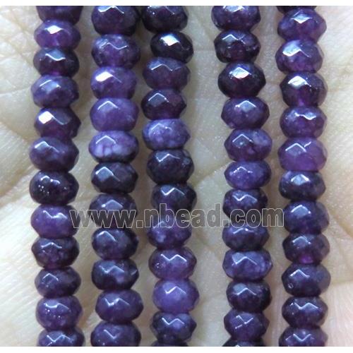 tiny jade bead, faceted rondelle, dye darkpurple