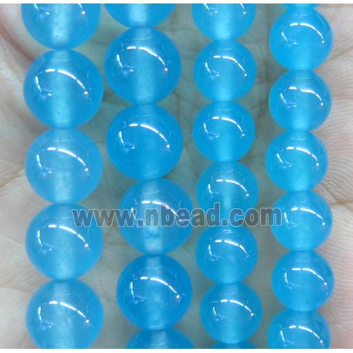 round jade stone beads, dye, sky blue