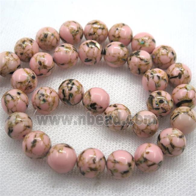 pink synthetic turquoise beads with shelled, round