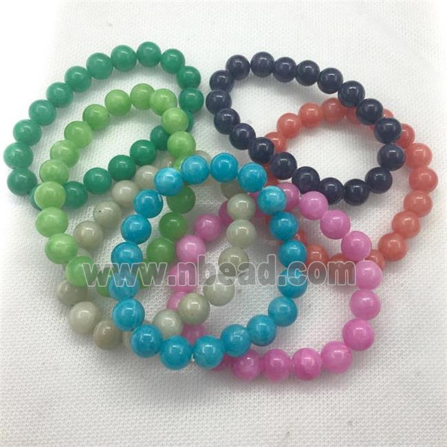 Stretch Jade bracelet, round, dye