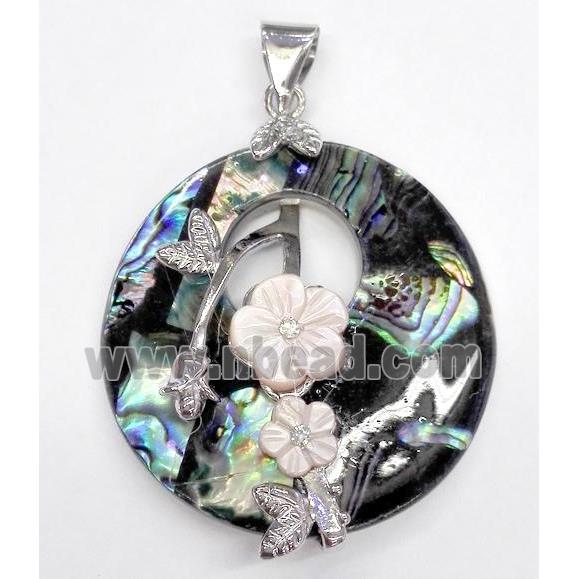 Paua Abalone shell pendant, round