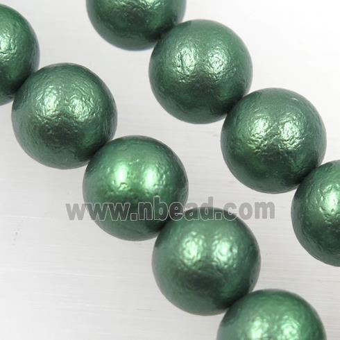 round matte peacockgreen pearlized shell beads